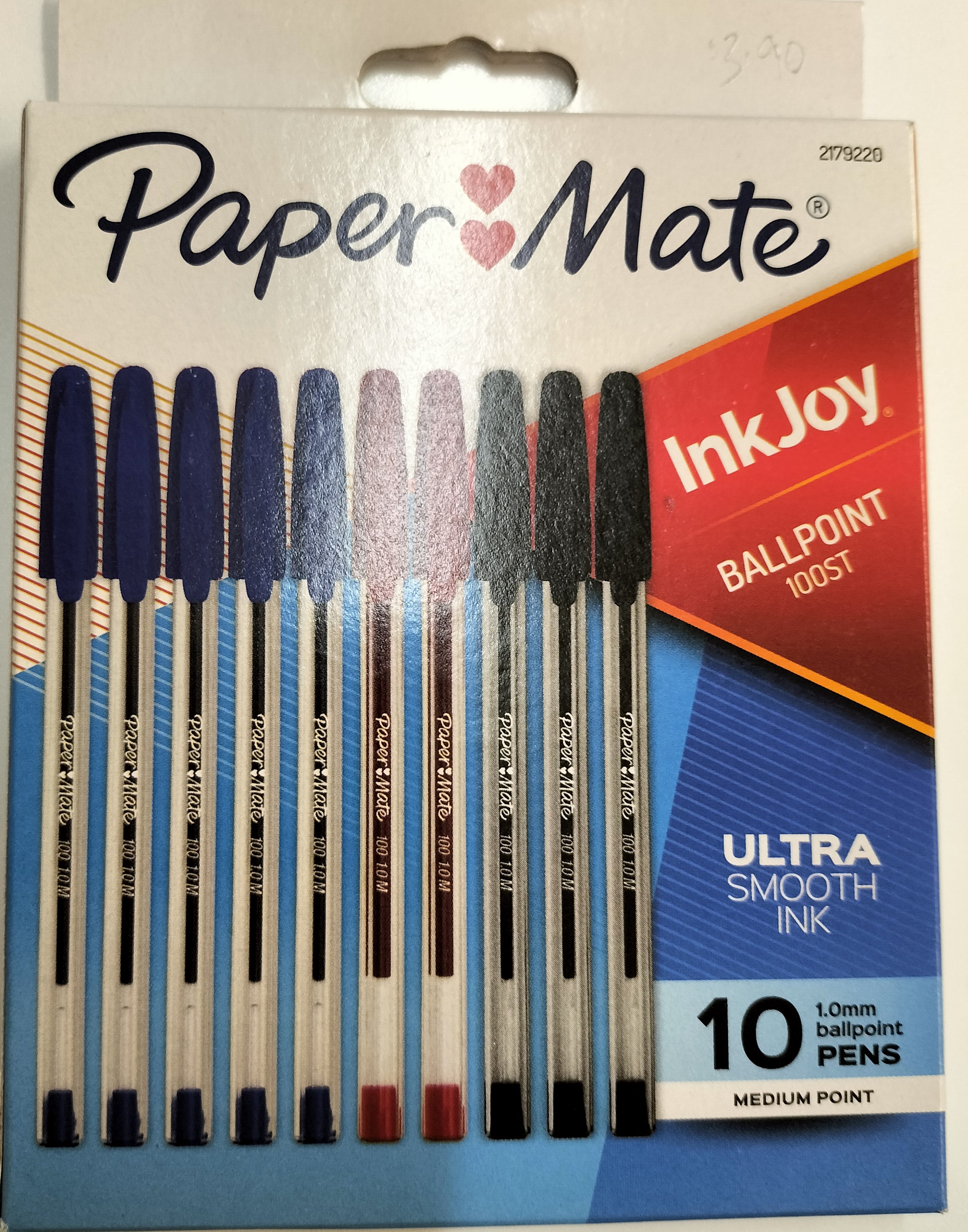 Paper Mate InkJoy 1.0mm Bpt Medium Pens 100st 10pk(5Blu/2R/3Blk)